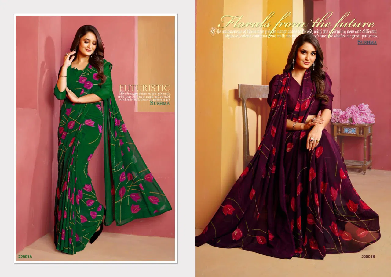 Finest Florals By Sushma Printed Weightless Fabric Sarees Wholesale Clothing Distributors In India
